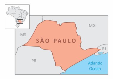 Sao Paulo eyalet ve Brezilyalı bölge konumunda Haritası