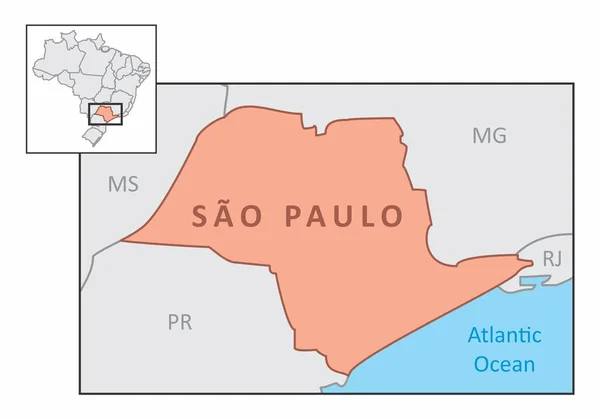 Mapa Státu Sao Paulo Jeho Umístění Území Brazílie — Stockový vektor