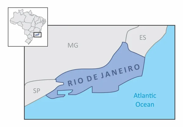 Devlet Rio Janeiro Brezilyalı Bölge Konumunda Haritası — Stok Vektör