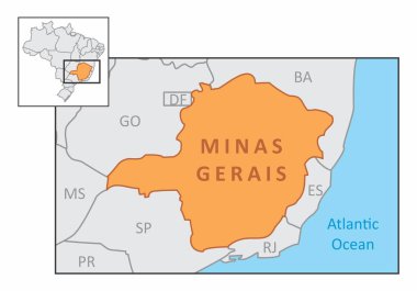 Minas Gerais eyalet ve Brezilyalı bölge konumunda Haritası
