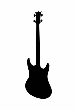 Beyaz arka plan üzerinde izole bir bas gitar karanlık siluet