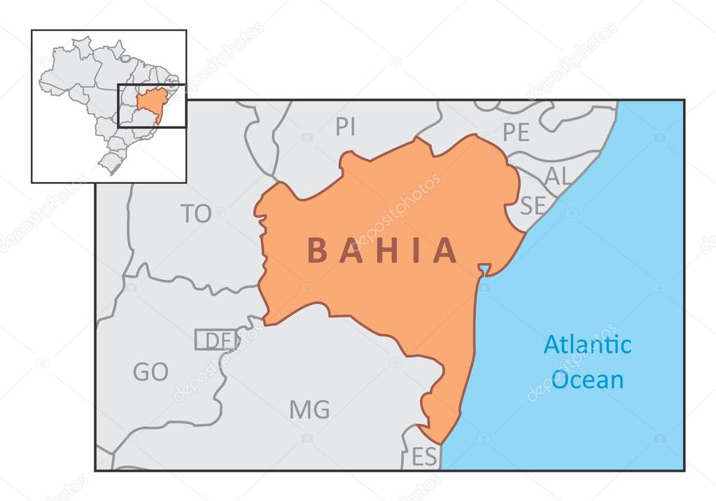 Map of the State of Bahia and its location in the Brazilian territory