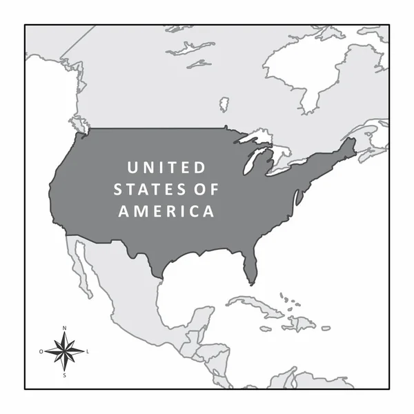 Abd Kuzey Amerika Konumunda Haritası — Stok Vektör