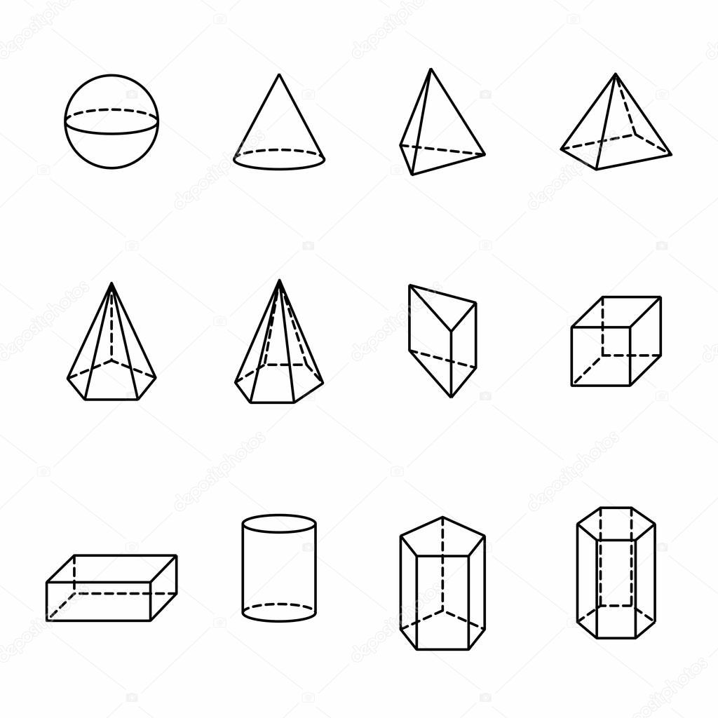 The illustration of a set of geometric solids