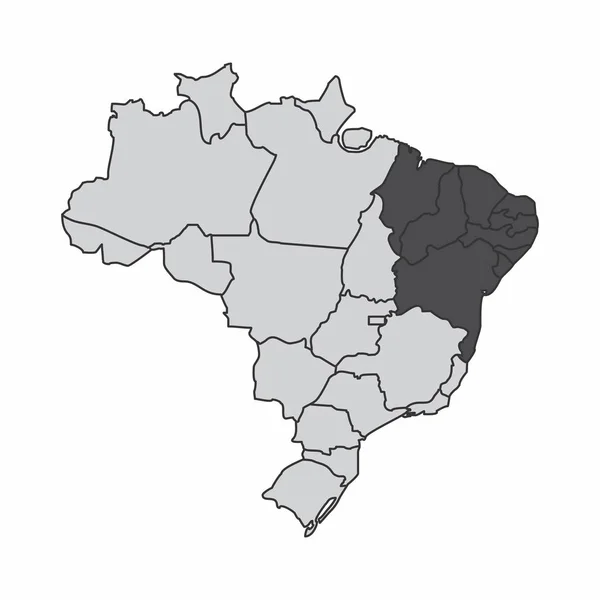 Ilustração Mapa Brasil Com Região Nordeste Destacada —  Vetores de Stock