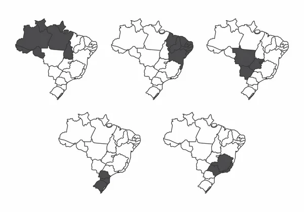 Conjunto Mapas Brasil Com Todas Cinco Principais Regiões Destacadas — Vetor de Stock