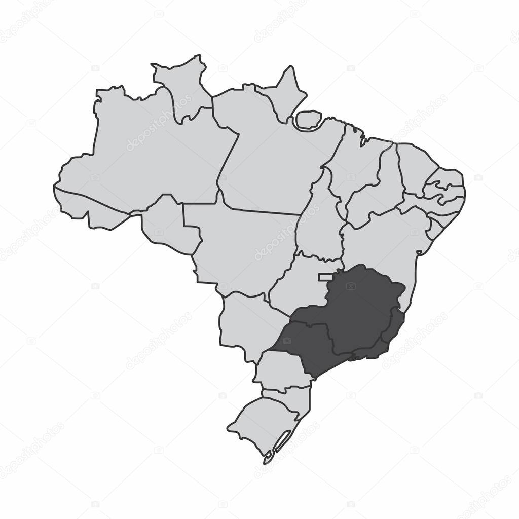 Illustration of a map of Brazil with the southeast region highlighted