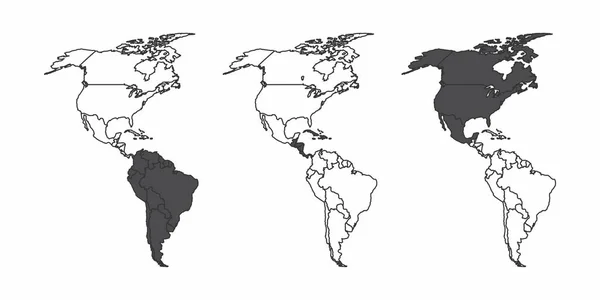 Amerika Kıtası Ile Güney Orta Kuzey Amerika Vurgulanan Haritalar Bir — Stok Vektör