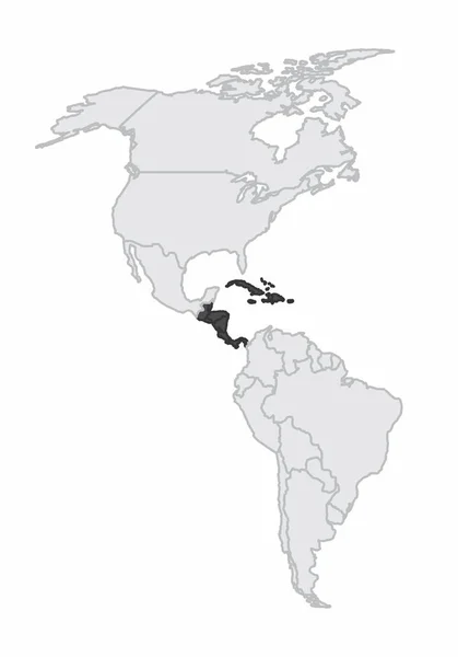 Mapa Del Continente Americano Con América Central Caribe Resaltado — Vector de stock