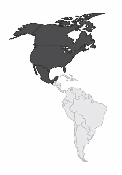 Mapa Del Continente Americano Con América Del Norte Resaltado — Vector de stock