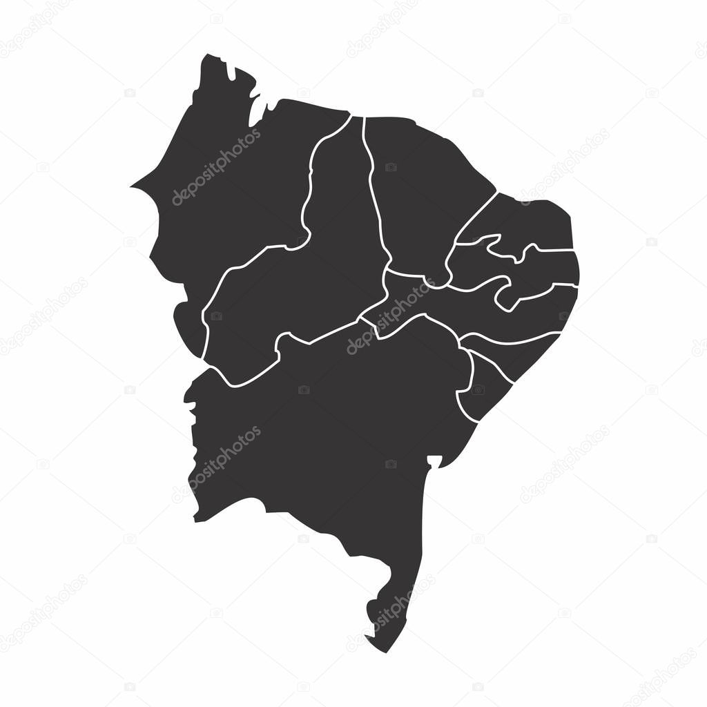 Map of the Brazil northeast region isolated on white background