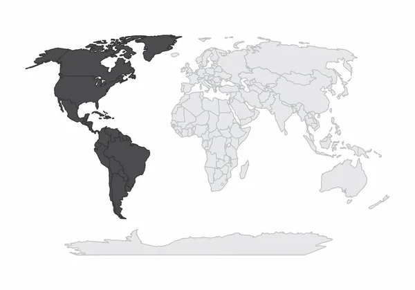 Illustrazione Della Mappa Del Mondo Con Continente Americano Evidenza — Vettoriale Stock