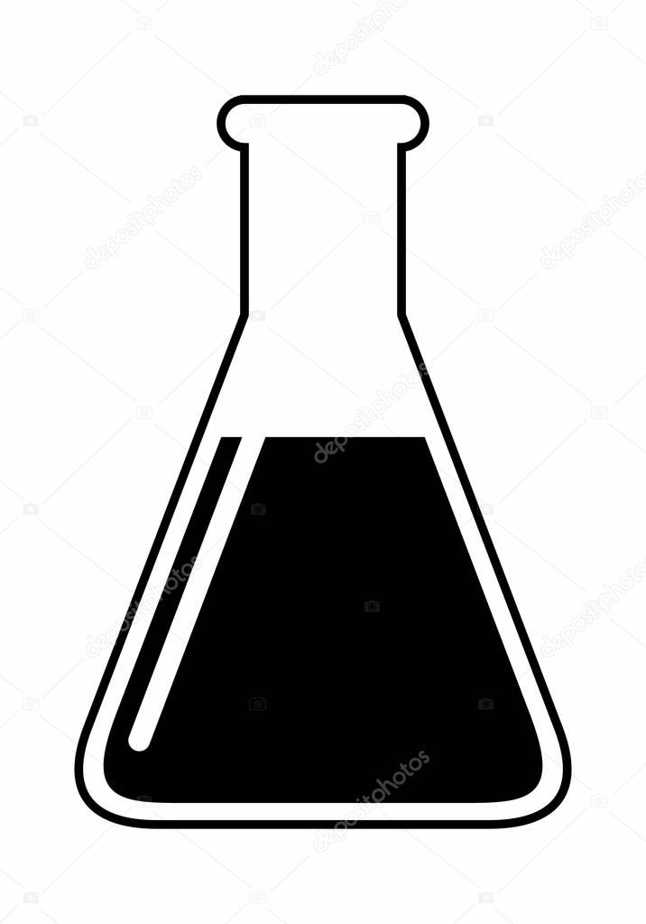 Black and white illustration of a lab flask