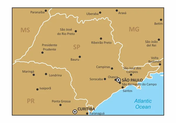 Χάρτης Της Περιοχής Μέλος Σάο Πάολο Στη Βραζιλία Νοτιοανατολικά Και — Διανυσματικό Αρχείο