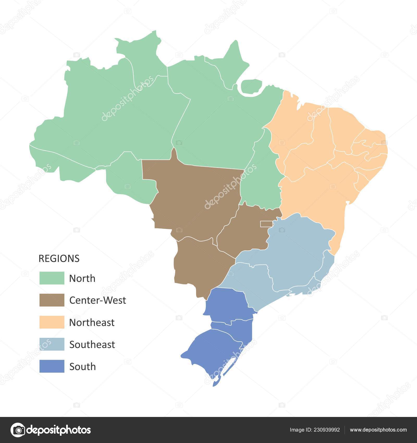 Mapa Brasil Com Divisões Estados Regiões imagem vetorial de luisrftc©  230939992