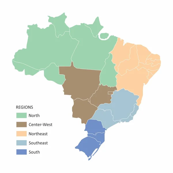 Birleşik Bölgeler Yapılanması Ile Brezilya Haritası — Stok Vektör