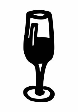 Serbest çizim bir şarap kadehi. Beyaz arka plan üzerinde siyah özetliyor.
