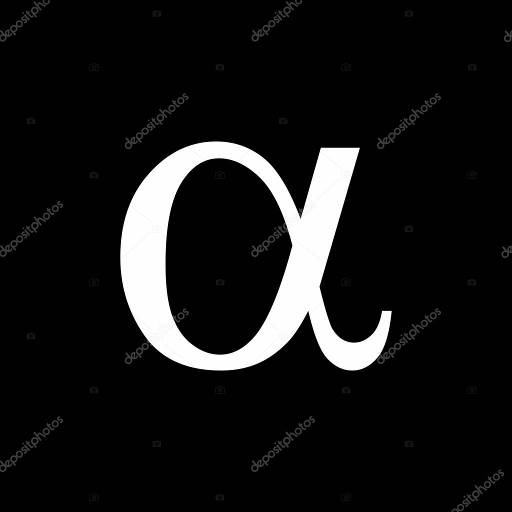 Lowercase Alpha icon illustration. White letter on dark background.
