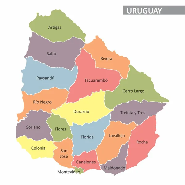 Mapa de Uruguay regiones — Vector de stock