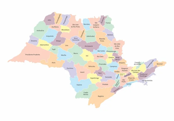 Mappa delle microregioni statali di San Paolo — Vettoriale Stock