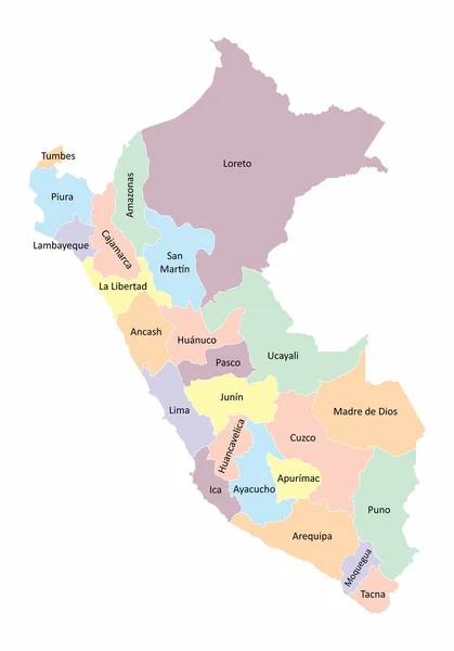Mapa de Perú regiones — Vector de stock