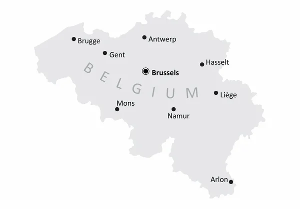 Mapa de Bélgica ciudades — Vector de stock
