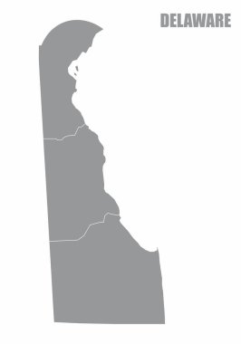 Delaware Eyaleti 'nin gri haritası beyaz arka planda izole edildi