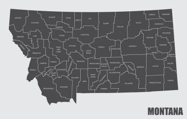 The Montana State county map with labels clipart
