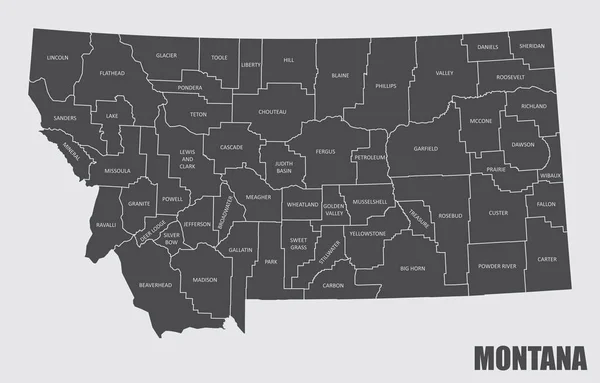 Mapa Condado Estado Montana Com Etiquetas —  Vetores de Stock