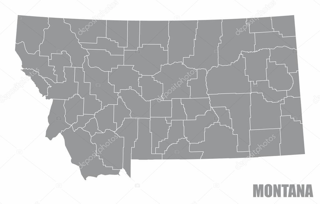 The Montana State county map isolated on white background