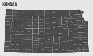 Etiketli Kansas Eyalet Haritası