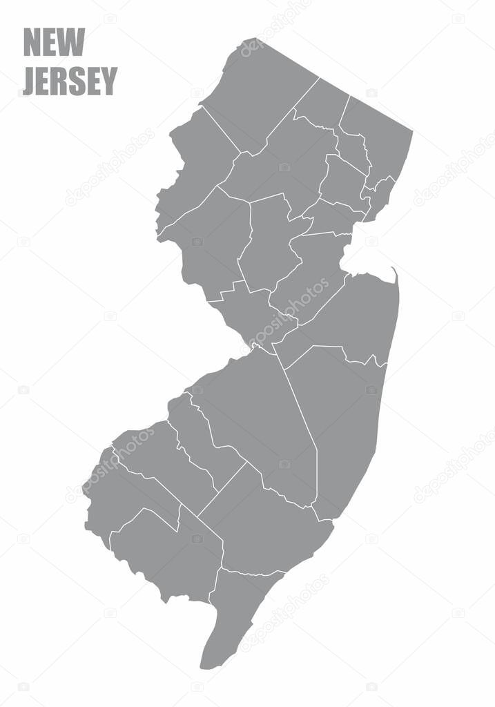 The New Jersey State county map isolated on white background