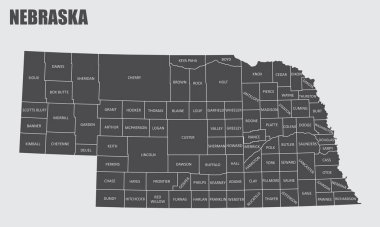 Etiketli Nebraska Eyalet Haritası
