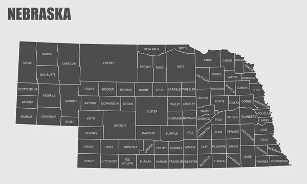 Mapa Státu Nebraska Etiketami — Stockový vektor