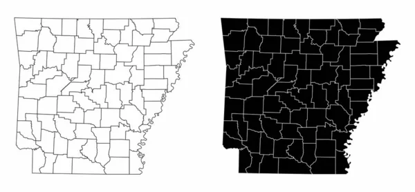 Černobílé Mapy Arkansaských Okresů — Stockový vektor