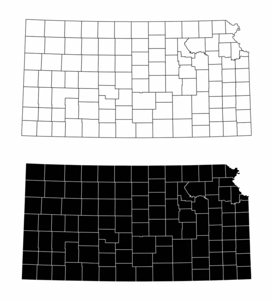 Preto Branco Kansas State County Maps — Vetor de Stock