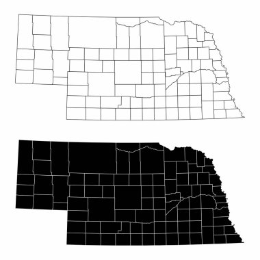 Siyah beyaz Nebraska Eyalet Haritaları
