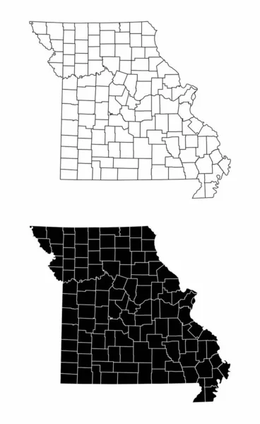 Preto Branco Missouri State County Maps — Vetor de Stock