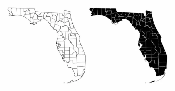 Los Mapas Del Condado Florida Blanco Negro — Vector de stock