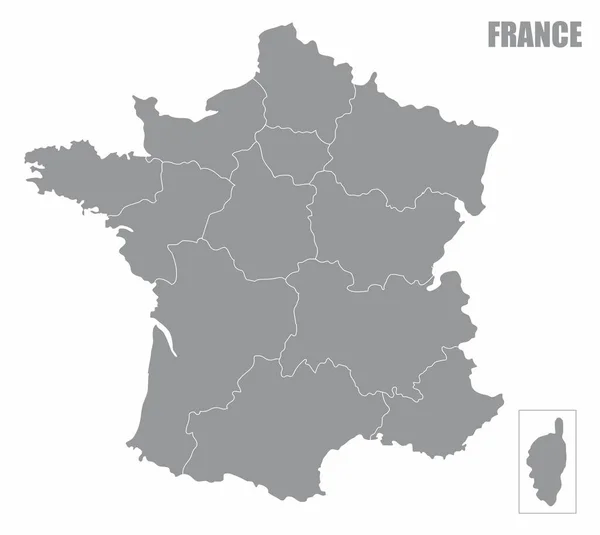 Mappa Delle Regioni Della Francia Isolata Sfondo Bianco — Vettoriale Stock