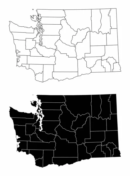 Peta Peta Washington State County Hitam Dan Putih - Stok Vektor