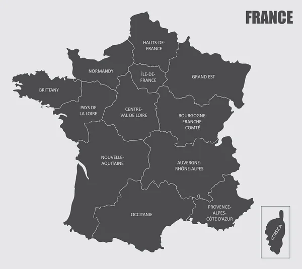 Mapa Las Regiones Aisladas Francia Con Etiquetas — Vector de stock