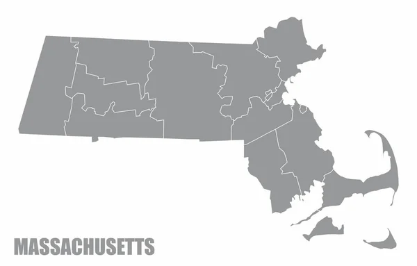 Massachusetts State County Map Geïsoleerd Witte Achtergrond — Stockvector