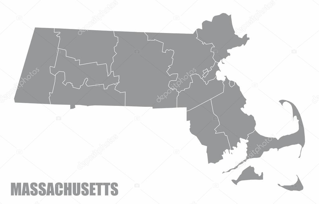 The Massachusetts State County Map isolated on white background
