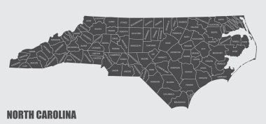 The North Carolina State County Map with labels clipart