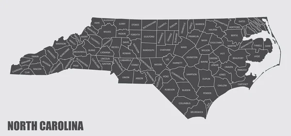 North Carolina State County Kaart Met Labels — Stockvector