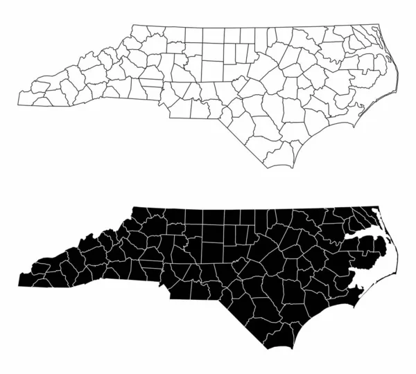Preto Branco Carolina Norte County Maps — Vetor de Stock