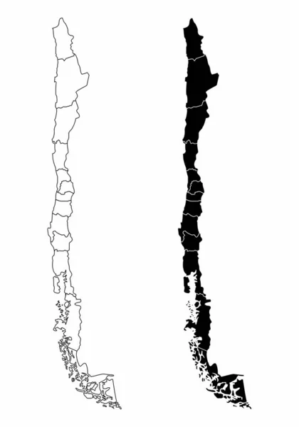 Regiões Chile Preto Branco Mapeia — Vetor de Stock