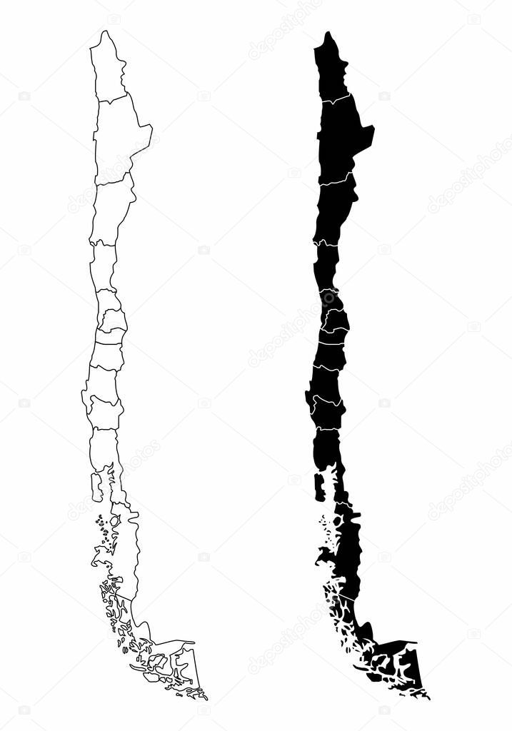 The black and white Chile regions maps