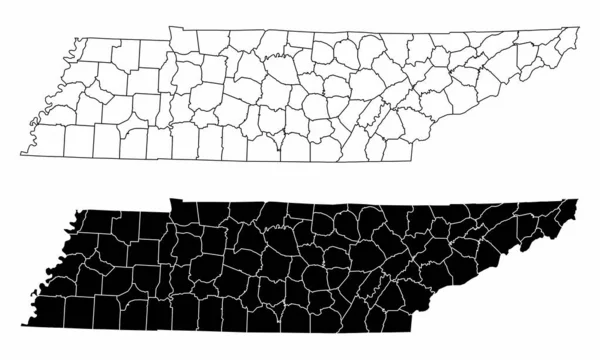 黒と白のテネシー州地図 — ストックベクタ